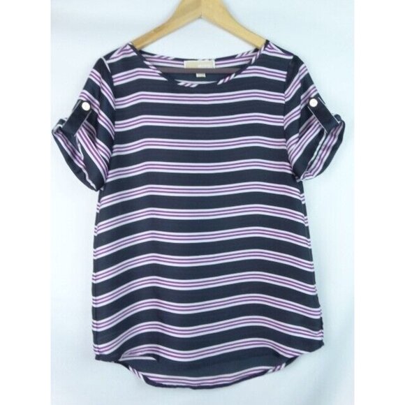 Michael Michael Kors Women's Top Size 6 Blue Striped Short Sleeve Blouse - Picture 8 of 8